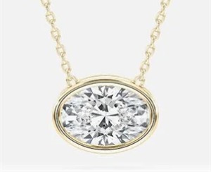 East-west bezel set lab-grown diamond pendant on a fine chain