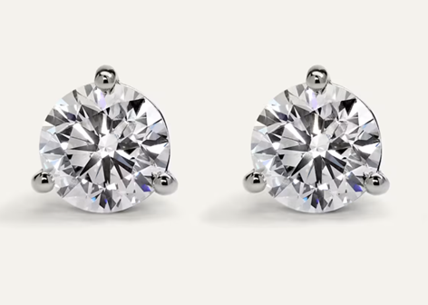 Pair of round brilliant lab-grown diamond stud earrings in a three-prong martini setting