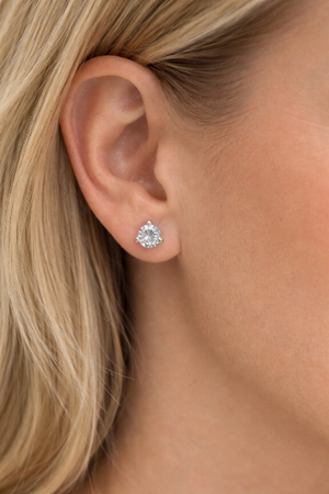 Diamond stud earring worn on the earlobe